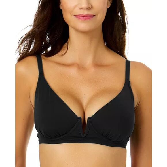 Anne Cole V-Wire Black Bikini Swimsuit Top Size 34C/36B - Picture 1 of 8